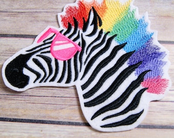 Neon 80's Rainbow Zebra Iron On Embroidery Patch MTCoffinz - Choose Size