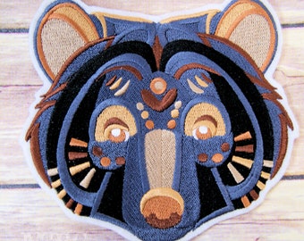 Animalia Bear-  Brown Black Tribal Iron On Embroidery Patch MTCoffinz - Choose Size