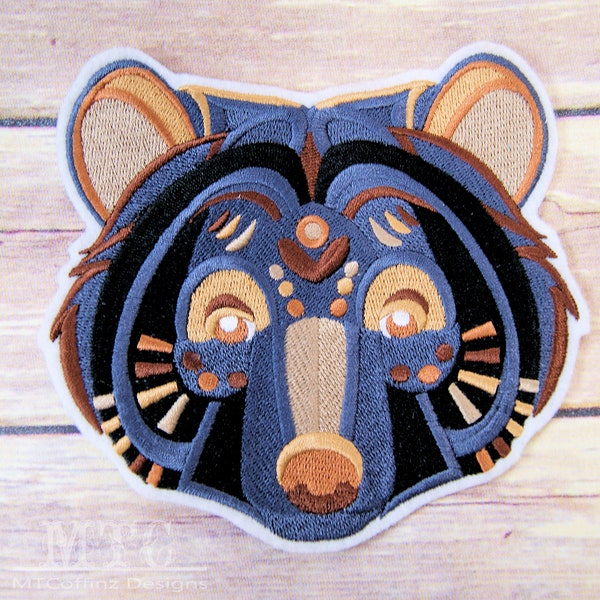 Animalia Bear-  Brown Black Tribal Iron On Embroidery Patch MTCoffinz - Choose Size