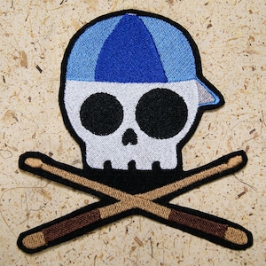 Drummer Skull Crossbones Iron On Embroidery Patch MTCoffinz - Choose Size