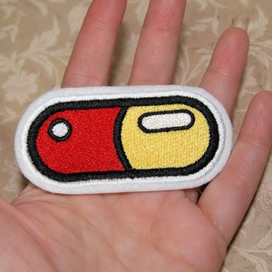 Red Yellow Pill Capsule Iron On Embroidery Patch MTCoffinz image 2