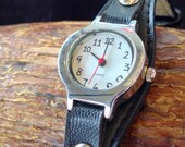 Ladies Watch with Black Leather Band and Silver Tone Bezel (st - 1169)