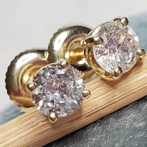 14K Yellow Gold .66 Carat Total Weight Diamond Stud Earrings with Threaded Backs (st - 3501)