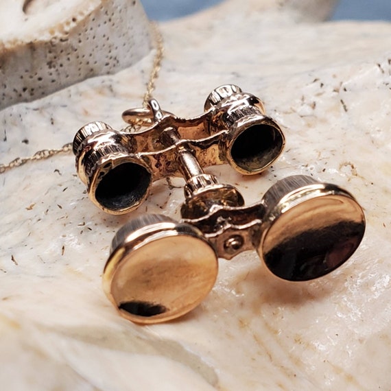 10K Yellow Gold Antique Binoculars Pendant on 18"… - image 6