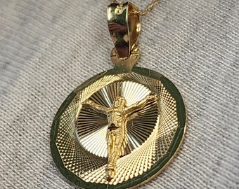 Colgante de oro amarillo de 14 quilates con forma de círculo y cadena de oro amarillo de 14 quilates de 18" (st-3778)