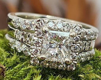 14K White Gold Wedding Set with Princess Cut Center (st - 4037)