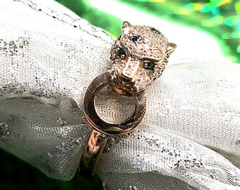 Anillo EFFY Panther de oro rosa de 14 quilates con ojos de esmeralda y diamantes (st - 4742)