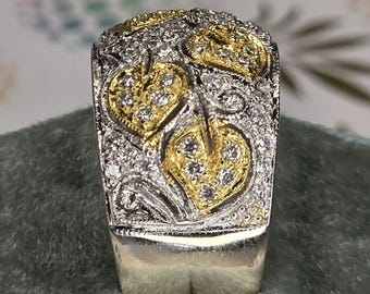 Anillo abovedado "Le Vain" de oro bicolor de 14 quilates con pavé de diamantes y diseño de hojas (st - 4621)