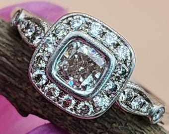 Platinum Diamond Square Halo Engagement Ring With Cushion Cut Center (st - 4092)