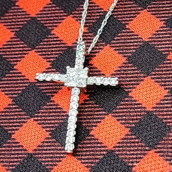 14K White Gold Cross Necklace with Diamonds  on a… - image 5