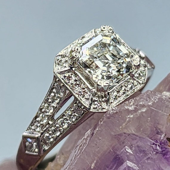 Platinum Diamond Square Halo Engagement Ring With… - image 5