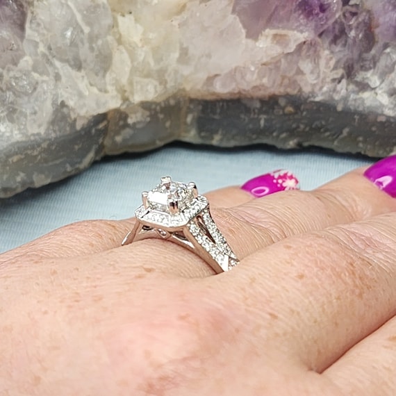 Platinum Diamond Square Halo Engagement Ring With… - image 7