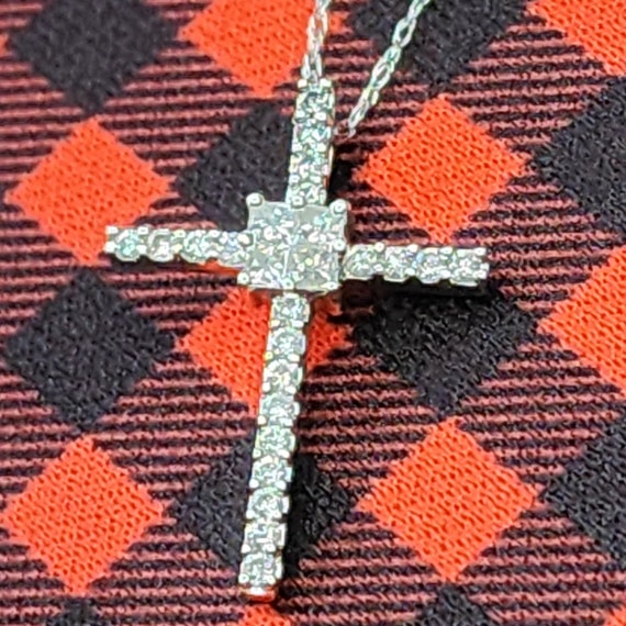 14K White Gold Cross Necklace with Diamonds  on a… - image 1