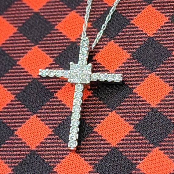 14K White Gold Cross Necklace with Diamonds  on a… - image 4