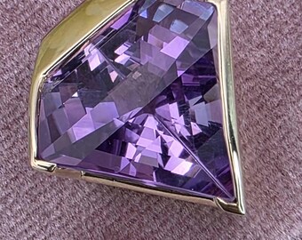 14K Yellow Gold Contemporary Slider Pendant with Fantasy Amethyst stone (st - 4971)