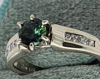 14K White Gold Blue Sapphire and Diamond Ring (st - 4007)