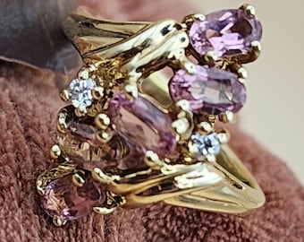 Anillo de oro amarillo de 14 quilates con turmalina rosa y diamantes (st-4211)
