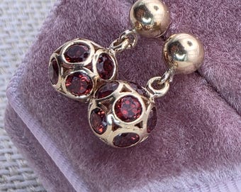 14K Yellow Gold Garnet Ball Dangle Earrings (st -4975)