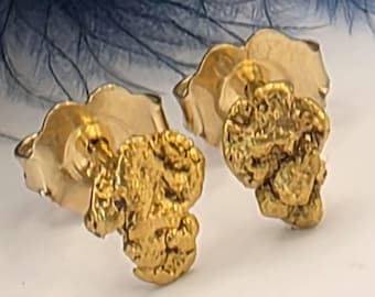 24K Yellow Natural Gold Nuggets on 14K Yellow Gold Posts (st - 3049)