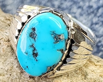 Sterling Silver Ring with Bezel Set Oval Turquoise Stone (st - 3727)