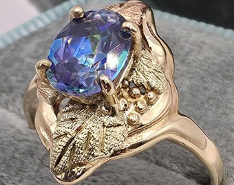 10K Black Hills Gold Oval Cut Blue Mystic Topaz Ring (st - 4871)