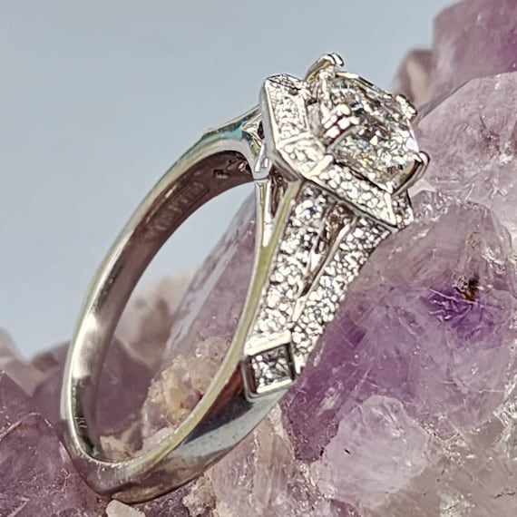 Platinum Diamond Square Halo Engagement Ring With… - image 6