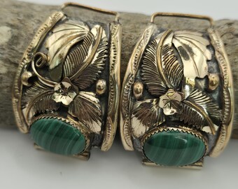 Sterling Silver Gold Tone Vintage Malachite Watch Band (st - 4930)