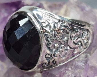 Sterling Silver Dragon Ring with Pineapple Cut Black Stone  (st - 3613)