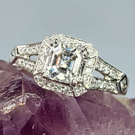 Platinum Diamond Square Halo Engagement Ring With… - image 10