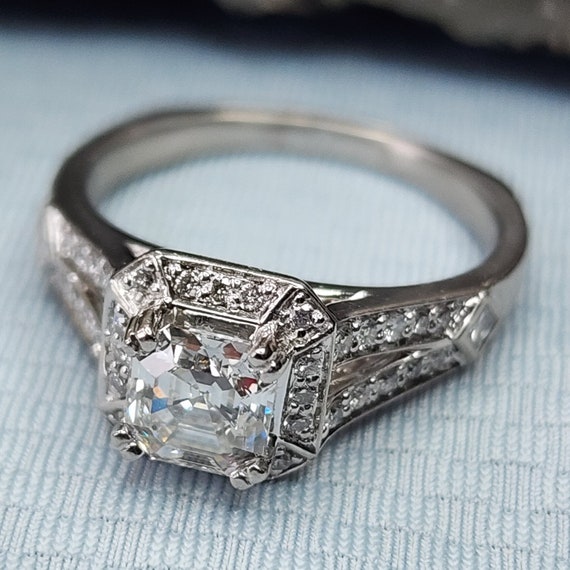 Platinum Diamond Square Halo Engagement Ring With… - image 8