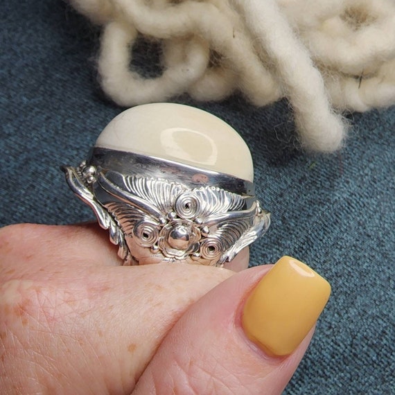 Sterling Silver Handcrafted Bone Statement Ring (… - image 7