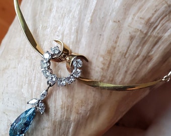 18K Yellow Gold Aquamarine and Diamond Necklace (st - 3024)