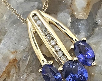 14K Yellow Gold Tanzanite and Diamond Pendant (st - 4765)