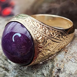 14K Yellow Gold Ring with Cabochon Star Ruby  (st - 4329)