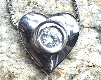 14K White Gold Diamond Heart Slider Necklace (st -4684)