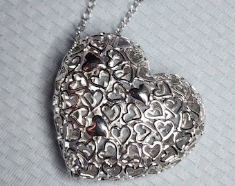 Sterling Silver Hollow Hearts within Heart Pendant on 18" Sterling Silver Chain (st - 3677)