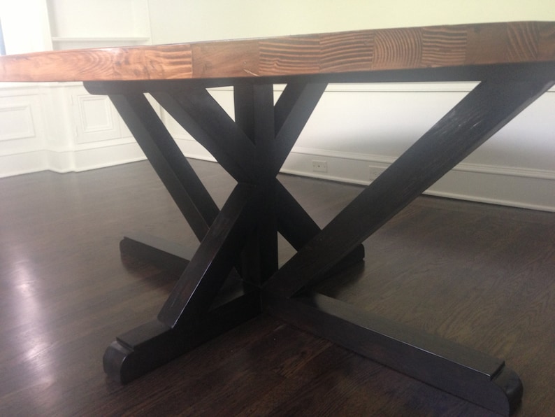 Small Custom Butcher Block Strip Oval Wood Dining Table from Etsy