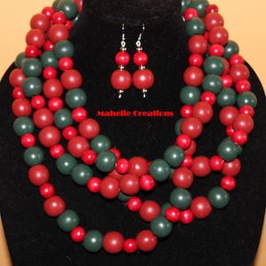 Oversized beaded necklace, multistrand necklace, big bold necklace, chunky beaded necklace, green red beaded necklace, statement necklace