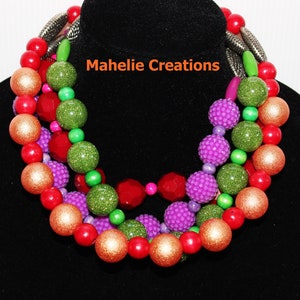 Handmade Colorful Statement Necklace, Big Bold Chunky Necklace, Beaded Necklace, Multicolor Rainbow Necklace, Chunky Colorful Jewelry