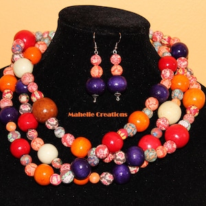 Chunky statement necklace, big bold necklace, multistrand necklace, necklace gift for her, large bead necklace, tribal ethnic necklace