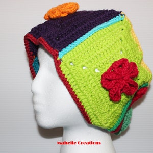 Handmade crochet cloche hat, crochet bucket hat, granny square hat, colorful crocheted hat, hippie festival hat, sun hat women