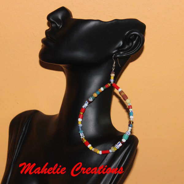 Very long earrings, african inspired earrings, tribal ethnic beaded earrings, colorful statement earrings, extra-large bohemian earrings