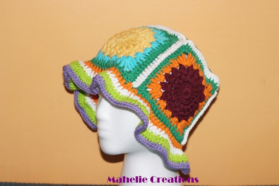 Handmade Colorful Crochet Bucket Hat, Multicolor Crochet Hat  display picture 2