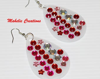 Handmade earrings, statement earrings, rhinestone earrings, sparkly dangle earrings, fun earrings, embellished earrings, Valentines earrings