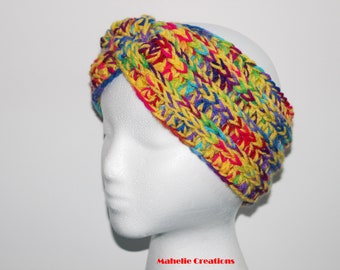 Handmade Multicolor Crochet Headband, Colorful Head Wrap Crochet, Boho Hippie Hair Accessory, Crochet Ear Warmer