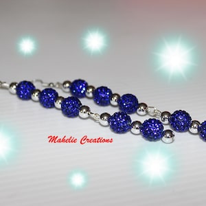 Long statement earrings, handmade earrings, beaded drop earrings, blue earrings, rhinestone earrings, sparkling earrings, gift for her