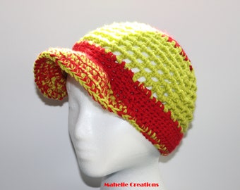 Green and red crochet baseball cap, crochet baseball hat, handmade crochet cap
