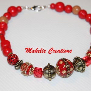 Handmade Red Statement Necklace, Bold Necklace, Chunky Beaded Necklace, Beaded Necklace Handmade, Red Beaded Necklace