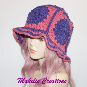 Handmade Pink Purple Crochet Bucket Hat, Funky Crochet Hat, Spring Summer Crochet Hat