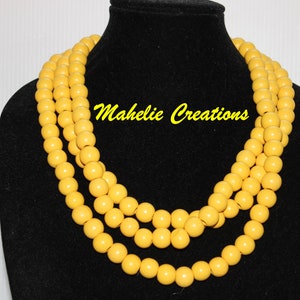 Handmade Yellow Beaded Necklace, Statement Necklace, Chunky Beaded Necklace, Handmade Necklace, Multistring Necklace, Big Bold Necklace